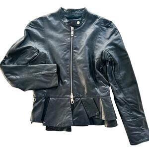 Emporio Armani Black Leather Moto Peplum Jacket Size 38 XS 2/4 US Italy